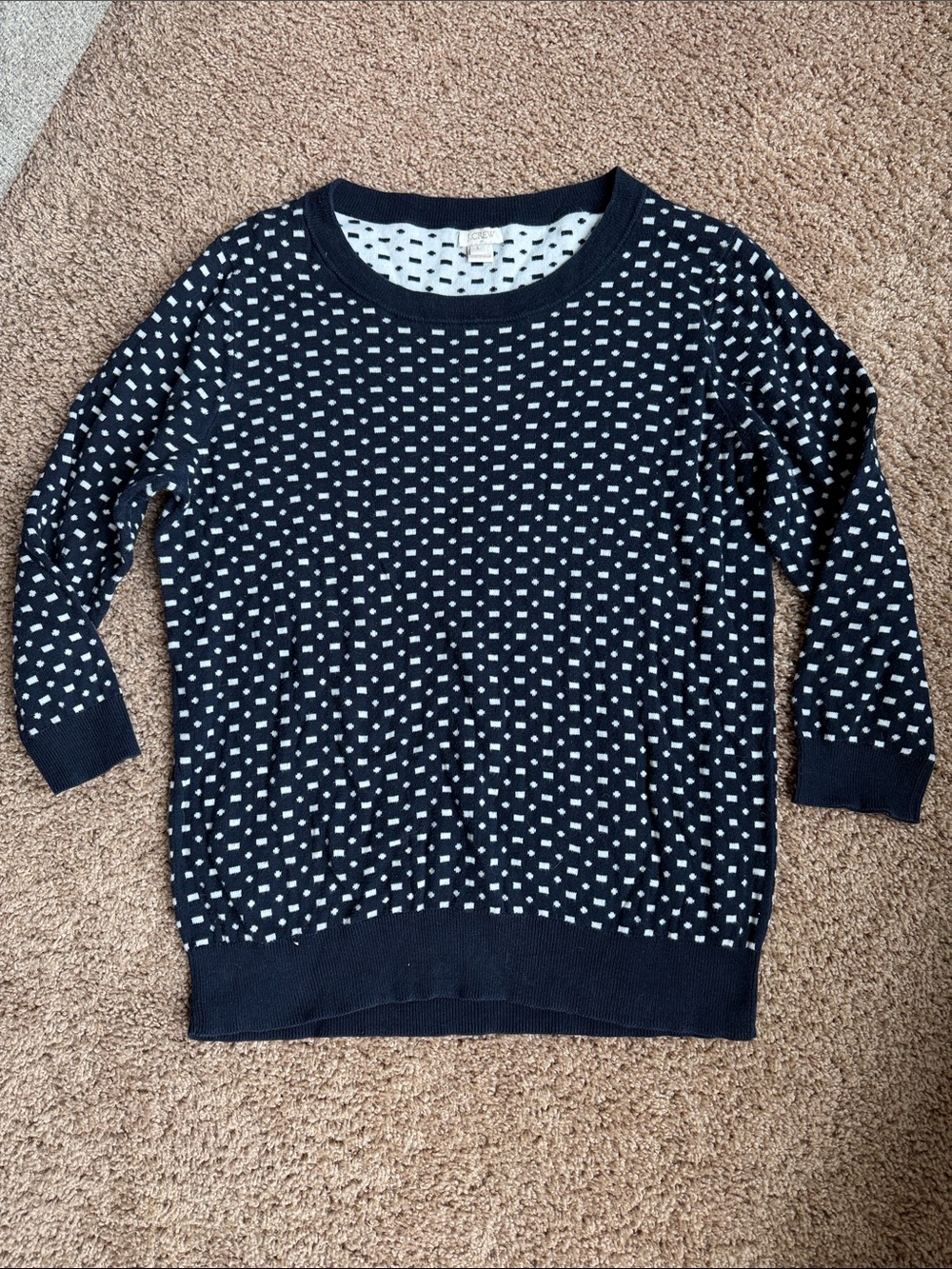 J. Crew Navy Crewneck Sweater with White Dot Pattern Size L